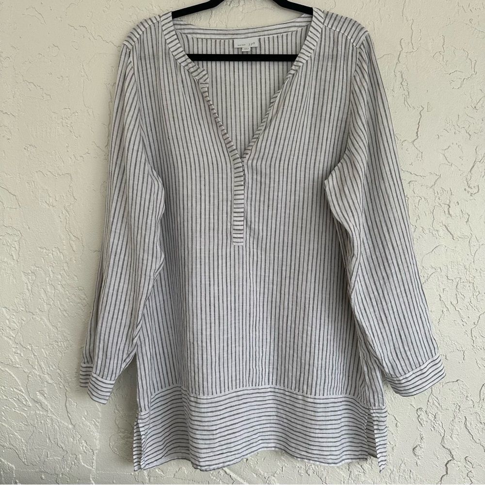 J.JILL Love Linen Stripe Tunic Womens Size Large Lagenlook Longline Minimalist
